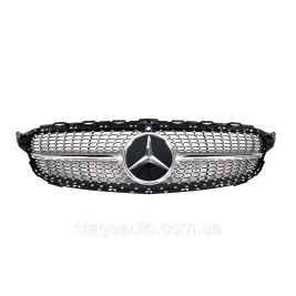 Решетка радиатора на Mercedes C-Class W205 2018-2020 год Diamond Silver ( без места под камеру )