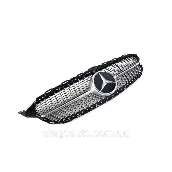 Решетка радиатора на Mercedes C-Class W205 2018-2020 год Diamond Silver ( без места под камеру )