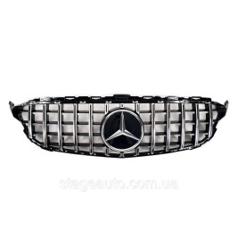 Решетка радиатора на Mercedes C-Class W205 2018-2020 год GT Chrome Black ( без места под камеру )