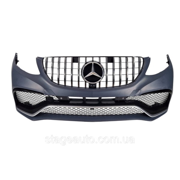 Передний бампер на Mercedes GLE-Class W166 2015-2018 год ( в стиле GLE63 AMG ) V2