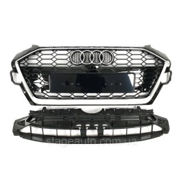 Решетка радиатора на Audi A4 B9 2019-2023 года ( стиль RS4 Silver black )