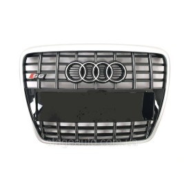 Решетка радиатора на Audi A6 C6 2004-2011 года Черная с серым ( стиль S6 ) без мест под парктроники