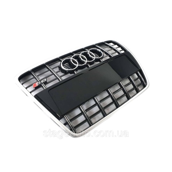 Решетка радиатора на Audi A6 C6 2004-2011 года Черная с серым ( стиль S6 ) без мест под парктроники
