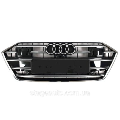 Решітка радіатора в стилі S на Audi A7 C8 (4K) 2017-2022 року (Чорна з хромом під радари)