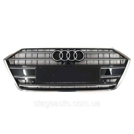 Решетка радиатора в стиле S на Audi A7 C8 ( 4K ) 2017-2022 года ( Черная с хромом )