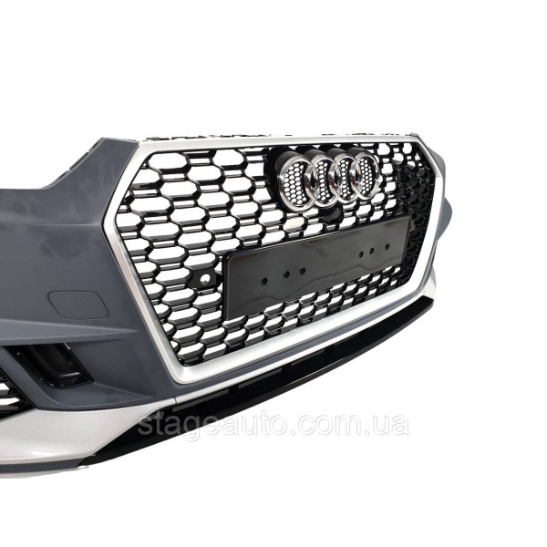 Передній бампер на Audi A4 B9 2015-2019 рік (у стилі RS4 без місць під радари) SB