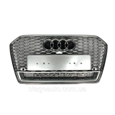 Решітка радіатора на Audi A6 C7 2014-2018 року ( стиль RS6 Silver Chrome) під логотип Quattro