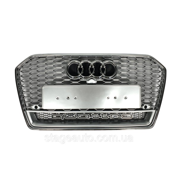 Решетка радиатора на Audi A6 C7 2014-2018 года ( стиль RS6 Silver Chrome ) под логотип Quattro