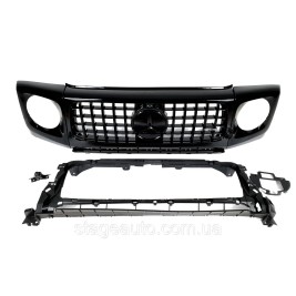 Решетка радиатора + рамки на фары Mercedes G-Class W463 2018-2022 года GT Full Black
