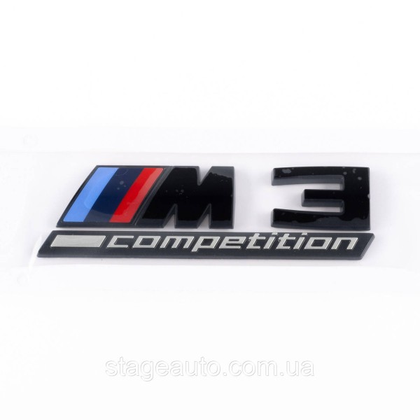 Металлическая эмблема (логотип) M 3 COMPETITION BMW (БМВ) шильдик на багажник Черный 8.9 x 2.9см