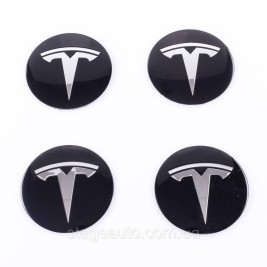 Наклейки на колпачки заглушки в диски TESLA Тесла 56 мм Черные 4 шт