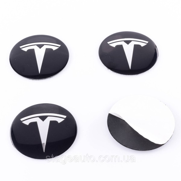 Наклейки на колпачки заглушки в диски TESLA Тесла 56 мм Черные 4 шт