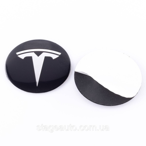 Наклейки на колпачки заглушки в диски TESLA Тесла 56 мм Черные 4 шт