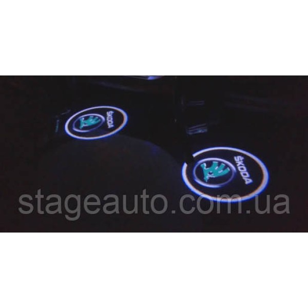 Проектор подсветка логотипа для дверей с логотипом Skoda Шкода Fabia 2, Octavia, Superb 1, Roomster
