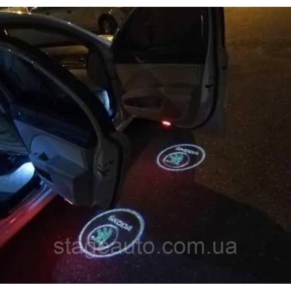 Проектор подсветка логотипа для дверей с логотипом Skoda Шкода Fabia 2, Octavia, Superb 1, Roomster