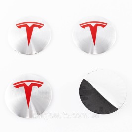 Наклейки на колпачки заглушки в диски TESLA Тесла 56 мм Серебристые 4 шт