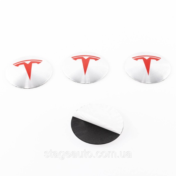 Наклейки на колпачки заглушки в диски TESLA Тесла 56 мм Серебристые 4 шт