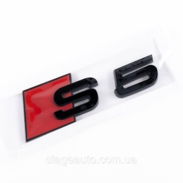 Эмблема наклейка S5 Audi Ауди на багажник - Черный 100х36 мм надпись S5 черная