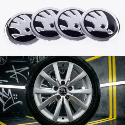 Наклейки на ковпачки заглушки в диски Skoda Шкода 56 мм Хром 4 шт