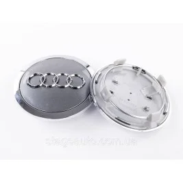 Колпачки заглушки в литые диски Audi Ауди 69 мм Серые с хромом ободком 4B0601170A