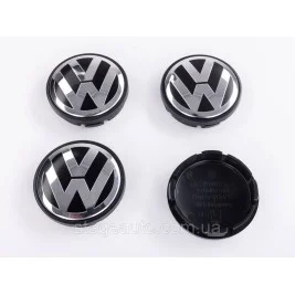Ковпачки заглушки в литі диски VW Фольцваген 56 мм чорні, хром лого 1J0601171 комплект