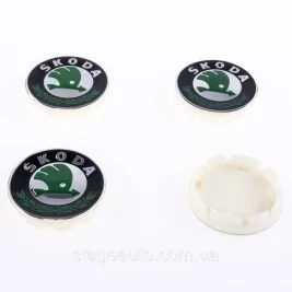 Caps plugs for alloy wheels Skoda Skoda 56 mm Green IZD601151A, 6U0601151L set
