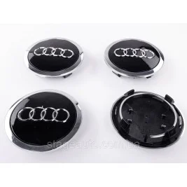 Колпачки заглушки в литые диски Audi Ауди 69 мм Черные с хромом ободком 4B0601170A комплект