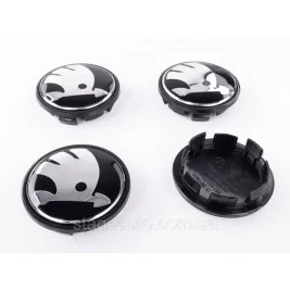 Caps plugs for alloy wheels Skoda Skoda 65 mm black, chrome logo 3B7 601 171 set