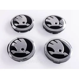 Caps plugs for alloy wheels Skoda Skoda 56 mm black, chrome logo 5JA601151A set