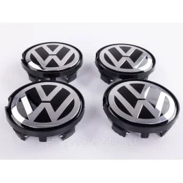 Ковпачки заглушки на литі диски VW Volkswagen 63 мм чорні, хром лого 7D0601165, 7M7601165 комплект