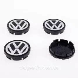 Ковпачки заглушки в литі диски VW Volkswagen 55 мм чорні, хром лого 6N0601171 комплект