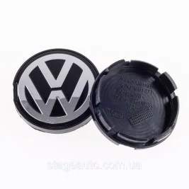 Cap plug for alloy wheels VW Volkswagen 55 mm black, chrome logo 6N0601171