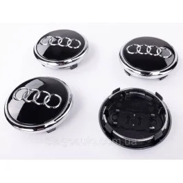Колпачки заглушки в литые диски Audi Ауди Q7 77 мм Черные, хром ободок 4L0601170 комплект