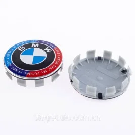 Колпачок заглушка в литые диски Юбилейные 50 лет BMW БМВ Motorsport надпись по кругу Триколор 68 мм