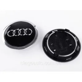 Колпачки заглушки в литые диски Audi Ауди 69 мм Черные с хромом ободком 4B0601170A