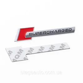 Емблема шильдик на крила, напис значок на крило Audi Ауді Supercharged Суперчарджед Червоний+хром