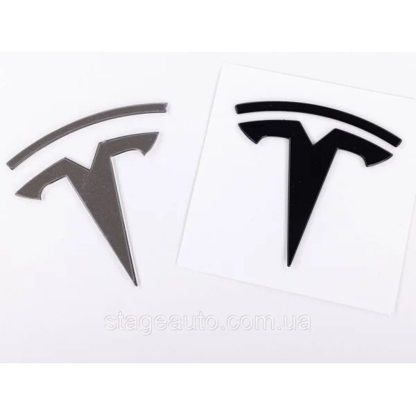 Эмблема TESLA  80х77 мм значок, наклейка, логотип на капот крышки багажника Тесла черный
