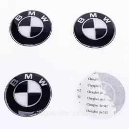 Наклейки на колпачки заглушки в диски BMW БМВ 65 мм Черно белые 4 шт