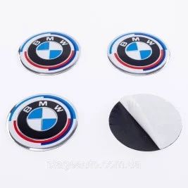 Наклейки на колпачки заглушки в диски BMW БМВ 56 мм Юбилейные 50 лет Motorsport 4 шт
