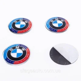 Наклейки на колпачки заглушки в диски BMW БМВ 56 мм Юбилейные 50 лет Motorsport 4 шт