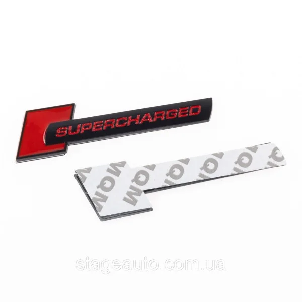 Emblem nameplate on wings, inscription badge on the wing Audi Audi Supercharged Supercharged Black + red pair 2 pcs
