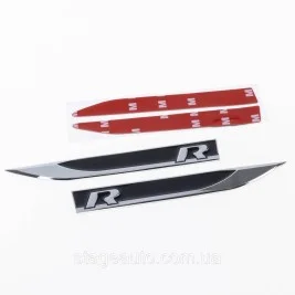 Емблема шильдик на крила, леза значок Volkswagen Volkswagen R line Р лайн Хром чорний пара