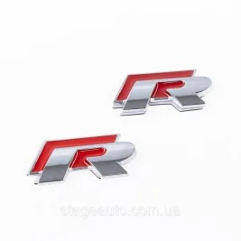 Емблема шильдик на крила, напис значок Volkswagen Volkswagen R line Р лайн Хром червоний пара