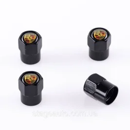 Protective caps for valve nipples Porsche 4 pcs Black