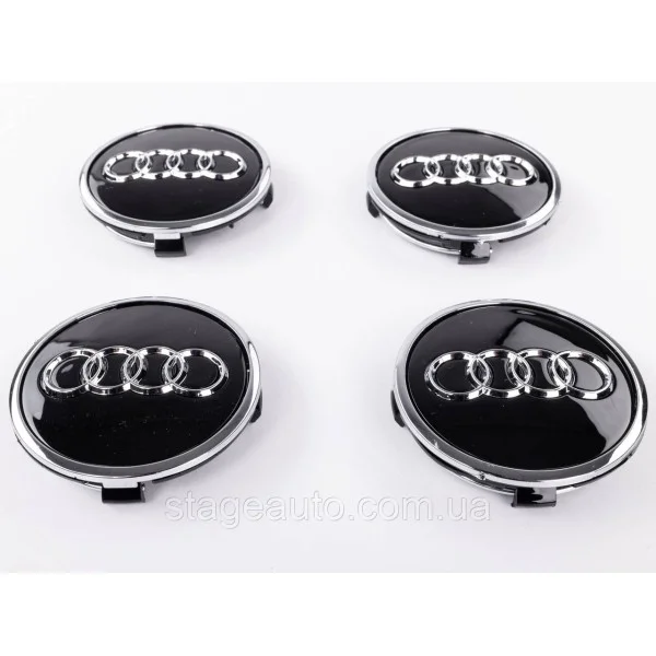 Колпачки заглушки в литые диски Audi Ауди 61 мм Черные Хром ободок 8W0601170, 4M0601170 комплект