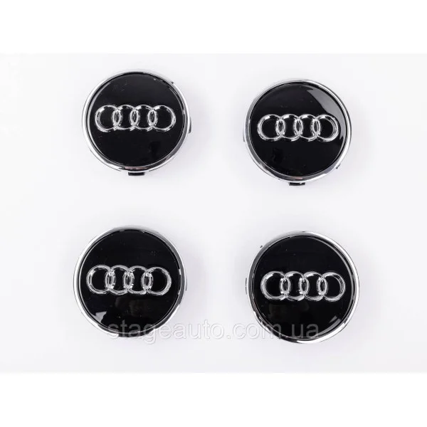 Колпачки заглушки в литые диски Audi Ауди 61 мм Черные Хром ободок 8W0601170, 4M0601170 комплект